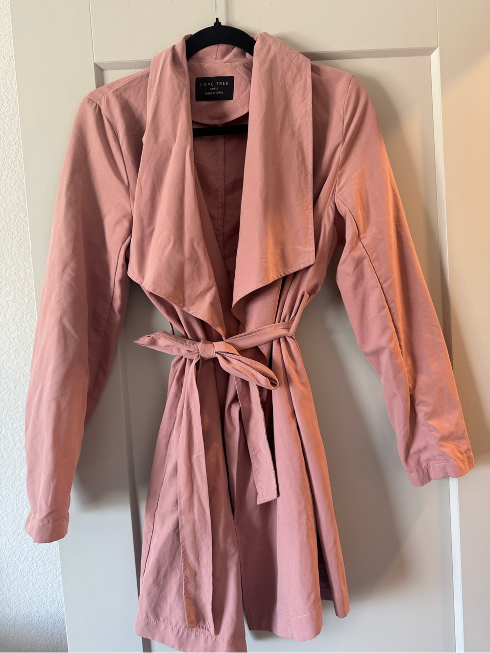 Love Tree Dusty Pink Tie-Belt Trench Coat